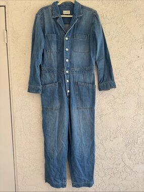 Denim long sleeve boiler suit button down size 12 wide leg utility